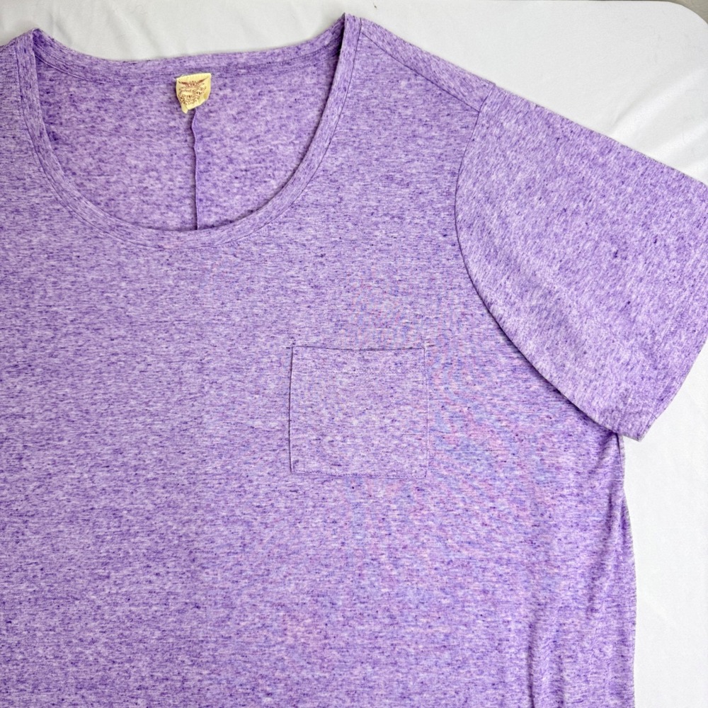 Faded Glory Women 3X Purple Heather Linen Blend Scoop Neck Pocket Tee Shirt